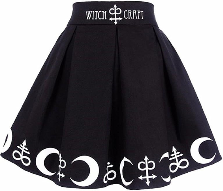 EzcosplayWomen Gothic Witchcraft Moon Magic Spell Symbols Pleated Mini Skirt