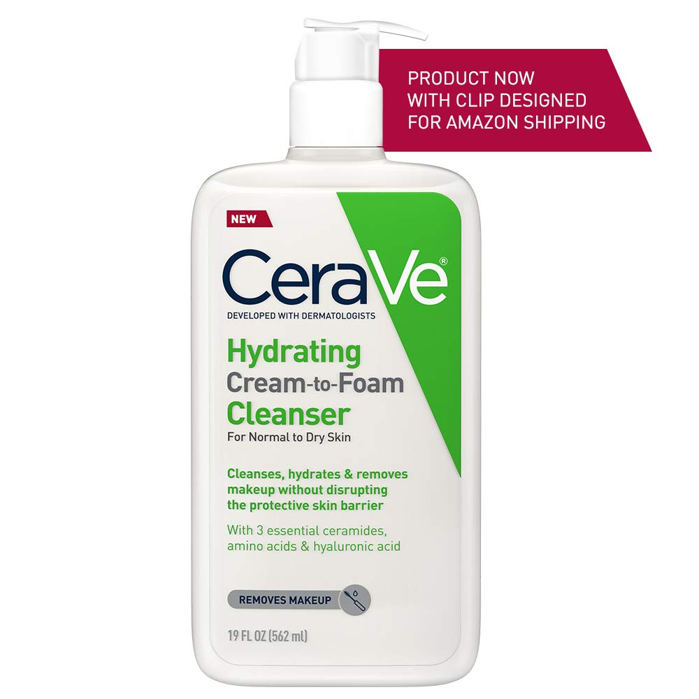 CeraVe Hydrating Cream-to-Foam Cleanser | Makeup Remover and Face Wash With Hyaluronic Acid | Fragrance Free | 19 Ounce: Beauty
