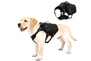 AOKOWN Dog Harness for Medium Dogs, No Pull Service Dog Vest with Handle & Hook, Adjustable Dog Backpack with Side Pockets for Hiking Walking Training Running, Black, M