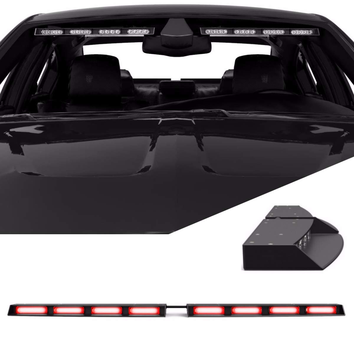 Raptor-X TIR Interior Upper Windshield Split LED Visor Light Bar for Emergency Vehicle Warning Visor Lights - Red/Red