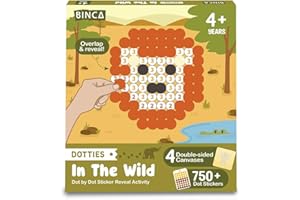 BINCA Dotties Dot Art Activity Kit, 750+ Stickers, Wild Animals Mess-Free Activities, Christmas Stocking Stuffers, DIY Dot Sticker Art, Kids Travel Activities, Gifts for Boys & Girls Ages 4,5,6,7