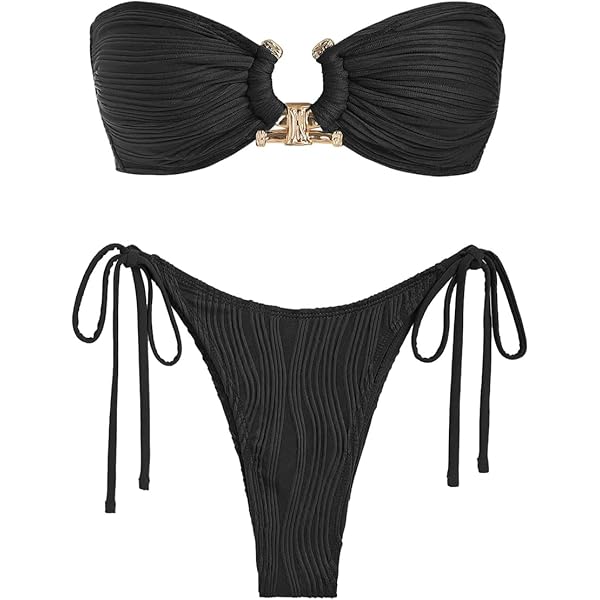 Amazon.com: WDIRARA Women's Cut Out Ring Bandeau 3 Piece Bikini