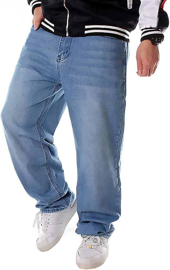 Amazon Make 2 Be メンズ アイスブルー バギーパンツ デニム パンツ ジーンズ ジーパン Gパン ゆったり 大きいサイズ ビックシルエット ヒップホップ 極太 大きめ T08 ジーンズ 通販