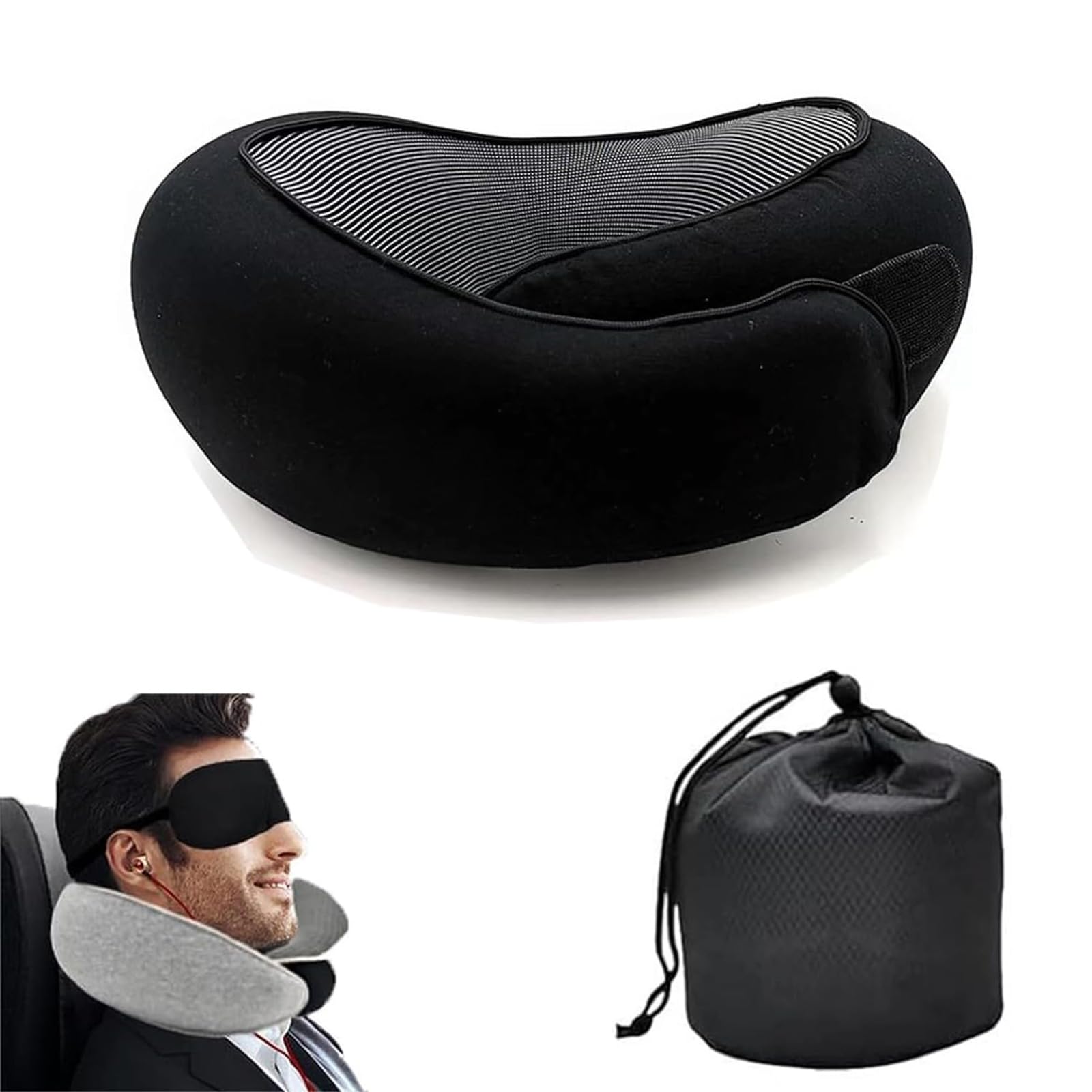 Photo 1 of Travel Pillows for Airplanes, Travel Pillow,Travel Neck Pillow Memory Foam Airplane Neck Pillow Neck Pillow for Traveling Suitable for Airplanes,Offices and Cars (Black)