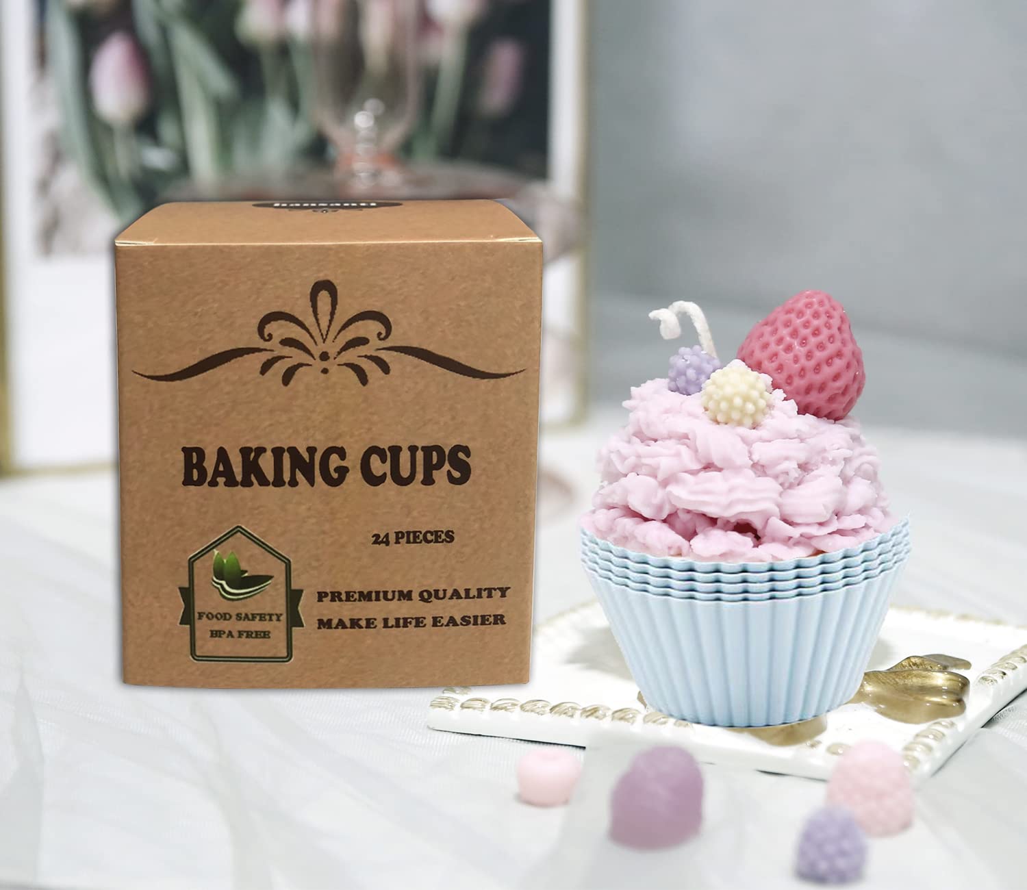 24 Pack Silicone Baking Cups Set, Reusable Nonstick Kitchen Muffin Cupcake Liners NonToxic BPA Free for Pudding Tart Bread Mousse Jelly for Holiday Party Thanksgiving Christmas(2.75