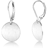 LANCHARMED 14K Gold Dangle Earrings for Women Hypoallergenic Drop Earing | Lightweight Circle Disc Coin Brushed Drop Dangle Earrings Leverback Earring for Women Daily Wear