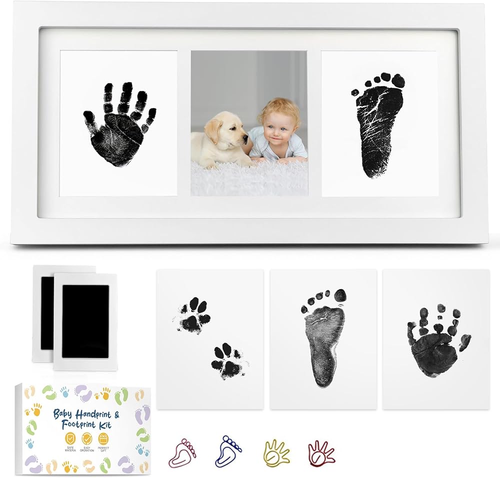 MOXTOYU Baby Hand and Footprint Kit 2 Clean-Touch Framed Photo Kit 6 Cards