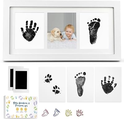 MOXTOYU Baby Hand and Footprint Kit 2 Clean-Touch Framed Photo Kit 6 Cards