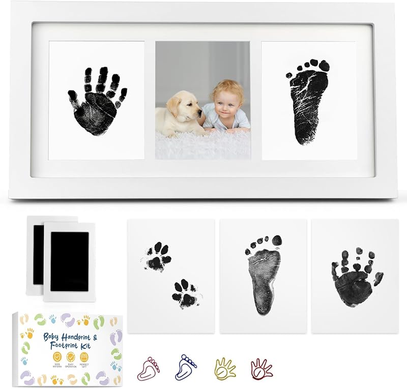 MOXTOYU Baby Hand and Footprint Kit 2 Clean-Touch Framed Photo Kit 6 Cards