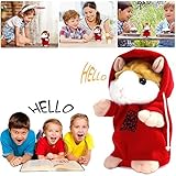 Grey Hamster DJ Electronic Hamster The Talking Hamster Toy Repeats What You Say Mimicry Hamster Plush Animal Toy for Boy and Girl Birthday Christmas Gift (DJ-Red)