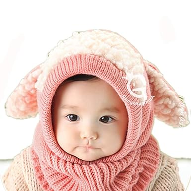 Goodplan Babymützen Kleinkind Warme Strickmütze Schals Baby Kids Wintermütze mit Ohren Halswärmer Pink