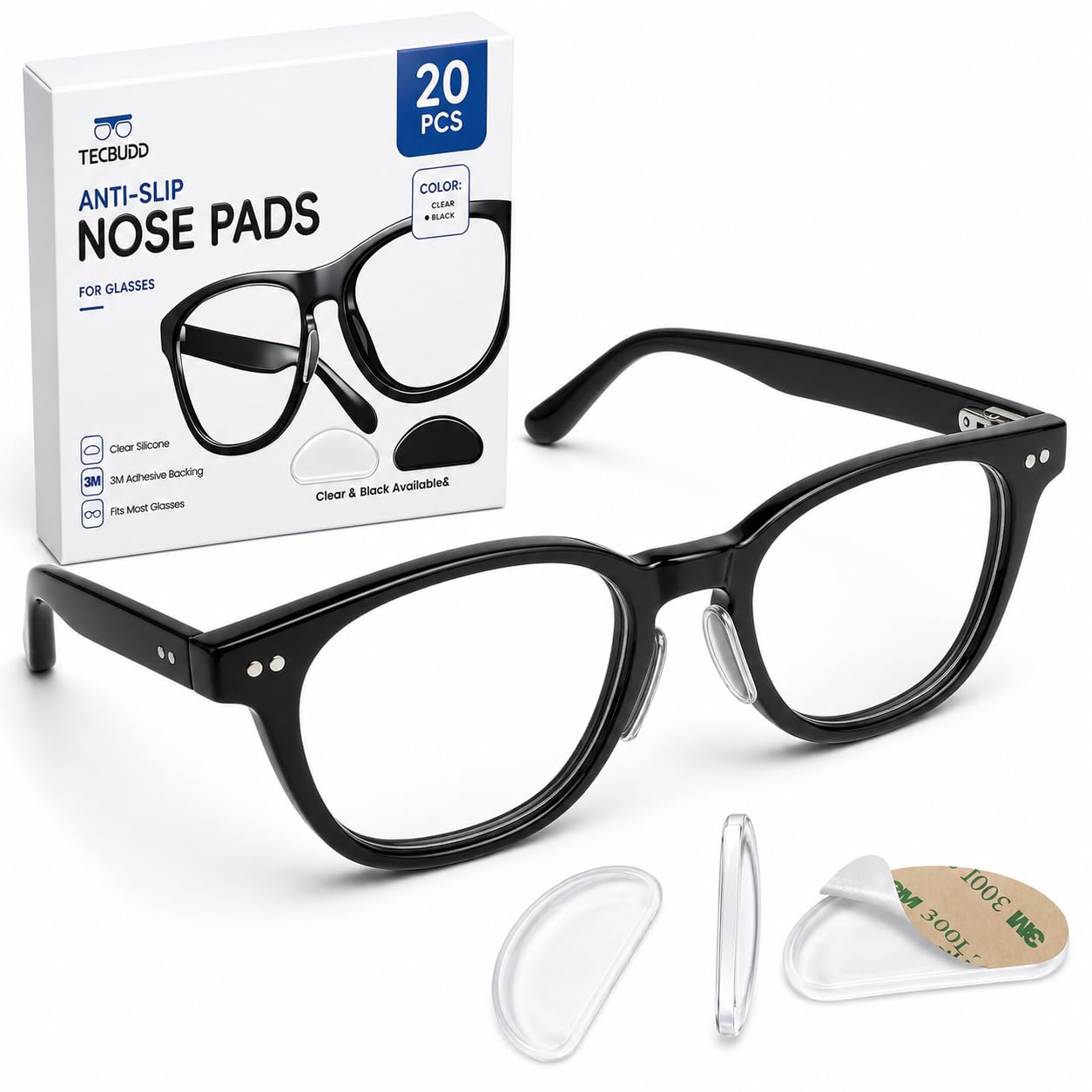 Nose Pads for Glasses, 10 Pairs Clear Silicone Anti Slip Eyeglass Pads | 20 Pcs Value Pack | 3M Adhesive Lasts 3X Longer | 1m