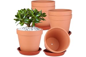 Tuqaumu 6 Pack 6 Inch Terracotta & Clay Pots with Saucer for Plants, Large Terra Cotta Plant Pot with Drainage Hole, Flowerpot for Indoor Outdoor Plants, Crafts, Wedding Favor