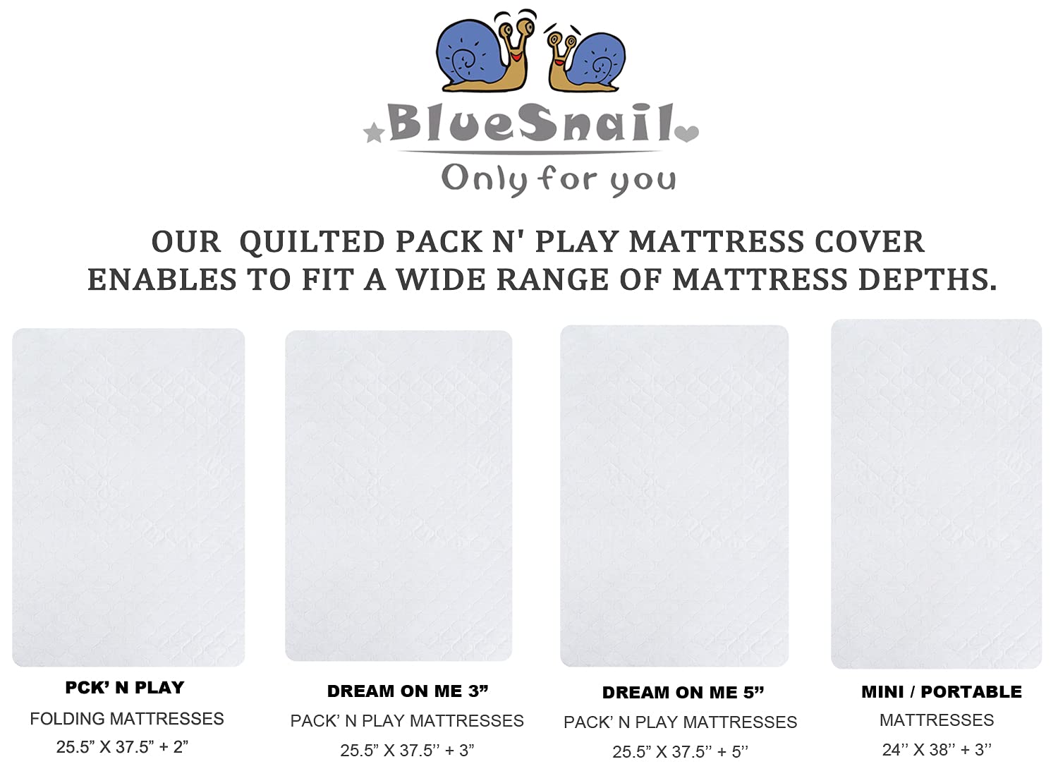 BlueSnail Quilted Waterproof Pack N Play Mattress Fitted Cover for Tollder, Portable Mini Crib Sheet, Comfortable and Breathable Playard Sheet (Snow White)
