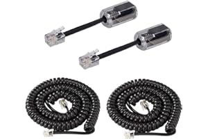 KINXIYU Telephone Handset Cord Detangler 2 Sets, 2 Pack Landline Handset Cord Cable (7.5Ft Uncoiled, 1.5 Ft Coiled) and 2 Pack Anti-Tangle Telephone Cord Untangler 360 Degree Rotating Swivel Cord