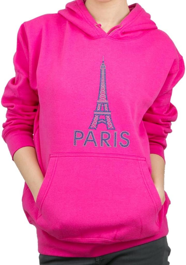PARIS with EIFFEL TOWER Rhinestone/ Stud Hoodie Sweatshirt