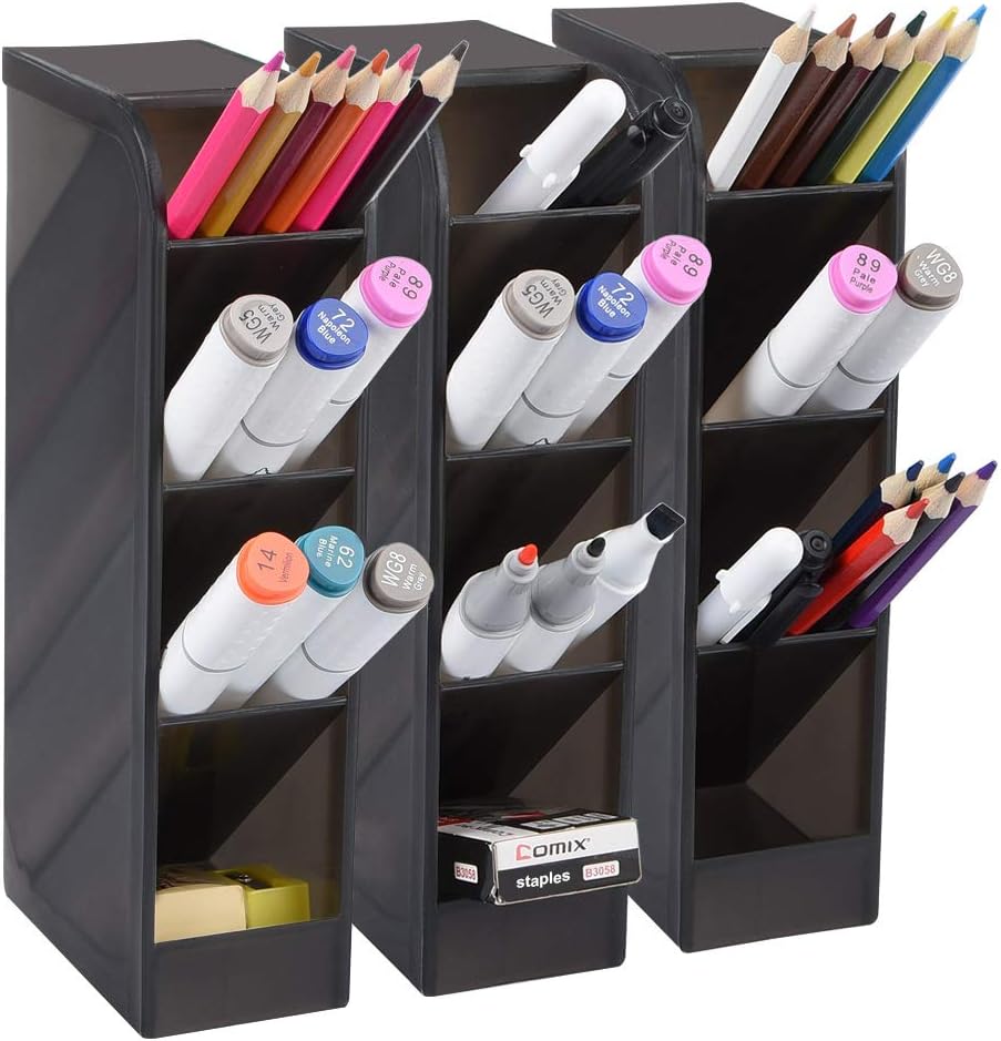 3 Pcs Desk Organizer, Pen & Pencil Holder 12 Compartments Pen Organizer