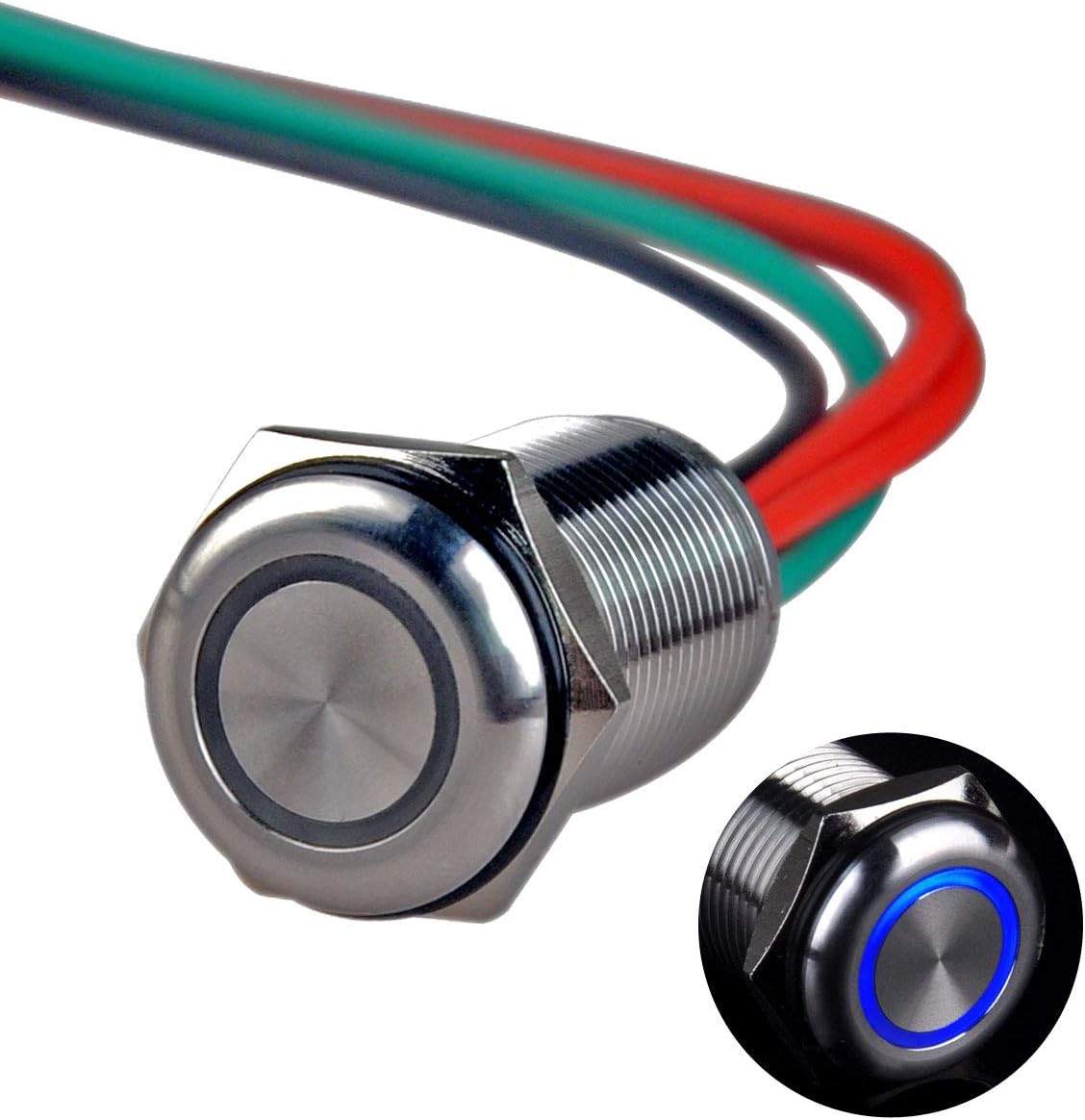 Ulincos Touch Switch UT16Z1 Latching Switch DC 6V to 24V Blue LED Suitable for 16mm 5/8" Mounting Hole