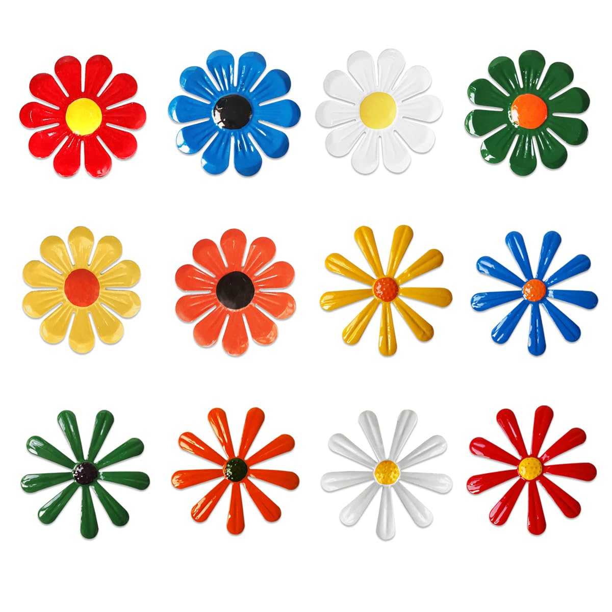 Metal Flowers Garden Decorations Set,12 Pcs Metal Flowers Statues Wall Decor Wall Art,Sunflower Hanging Decoration Daisy Ornament For Indoor Living Room Dining Room Outdoor Backyard Porch Patio Fence