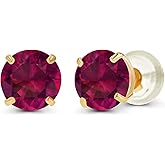 Solid 925 Sterling Silver Gold Plated 6mm Round Genuine Birthstone Gemstone Hypoallergenic Stud Earrings For Women