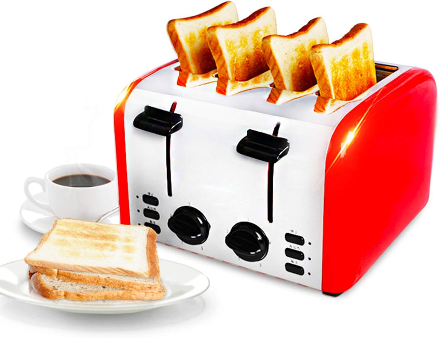 4 Slice Toaster, Stainless Steel, Extra Wide 4Slice Long Slot Toaster, 5 Browning Setting