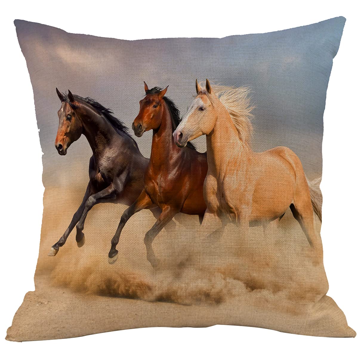 CANSEGO Horse Pillow Covers Cases Wild Animal Horses Run in The Wind Sand Throw Pillow Cushion Cotton Linen 18x18 Inch Home Decor Couch Desk Bedroom