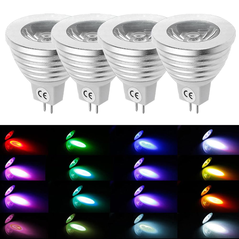 Photo 1 of JTao-tec 4Pack LED Color Changing Light Bulb, MR16 3W RGB Spotlight with IR Remote Control Mood Ambiance Lighting Colorful LED Light