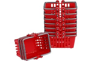 NUOBESTY 10Pcs Mini Shopping Basket Mini Supermarket Cart Tiny Plastic Retail Shopping Baskets with Handles for Kids Party Favors Dool House Ornament Red 2.7x1.2x1.3 Inch