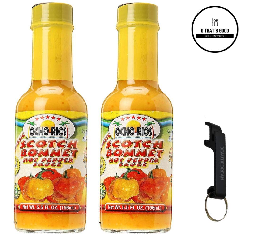 Ocho Rios Scotch Hot Pepper Sauce 5.5 oz Pack of 2 with Keychain
