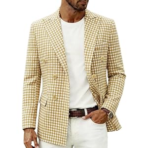 i · FineLong Men's Slim Fit Plaid Blazer Formal Business Casual Suit Jacket for Men Classic Checkered Dress Coat