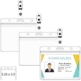 50 Pcs Badge Holders - Clear Plastic Horizontal Name Tag Holders with Metal Clips