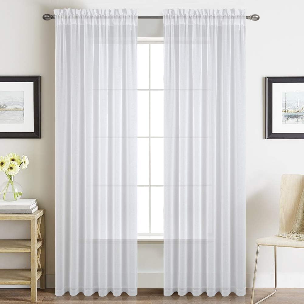 Nicetown Sheer Curtains For Living Room Rod Pocket Faux Linen
