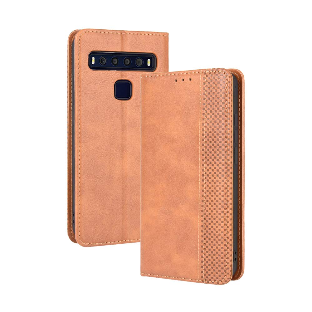 HAOTIAN Leather Case for TCL 10L /TCL 10 Lite Case, Retro Style PU/TPU Wallet Folio Case, Collection Premium Folio Cover with [Card Slots] and [Kickstand] for TCL 10L /TCL 10 Lite. Brown