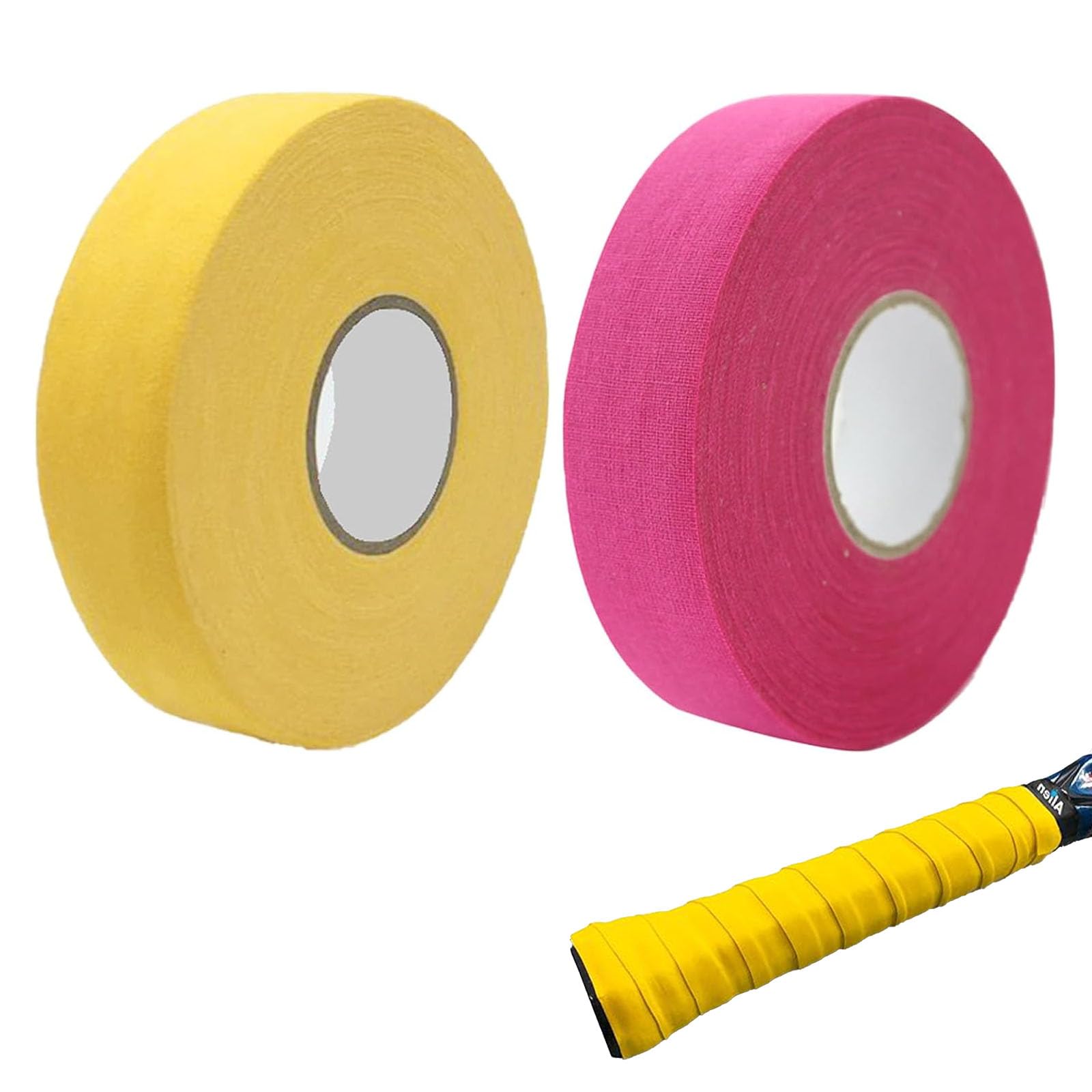 Eterspr 2 Rolls of Racket Tape, Ice Hockey, Non-Slip Ice Hockey Stick Tape, Hockey Grip Tape, Suitable for Hockey Sticks, Tennis Balls, Badminton, Golf and Pull-Up Bars (Rose Red, Yellow)