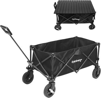 Rainberg Folding Trolley Cart with Table, 120KG Capacity, Black
