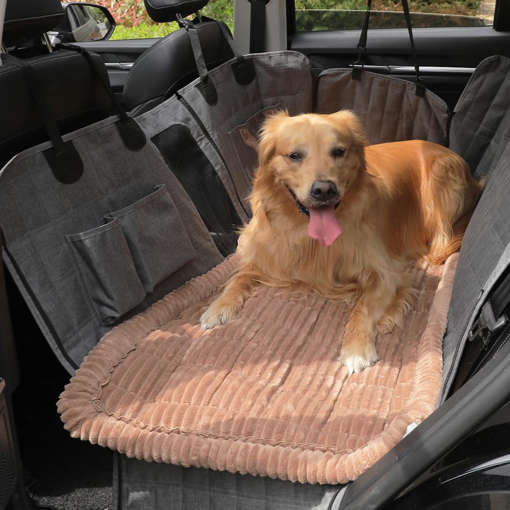 Photo 1 of Awjcsv Dog Car Seat Cover for Back Seat, Dog Bed for Car, Fit for Backseat Extenders, Car Seat Protector, Nonslip Soft Durable for Cars Trucks and SUVs (Coffee, 24.8" x 54")