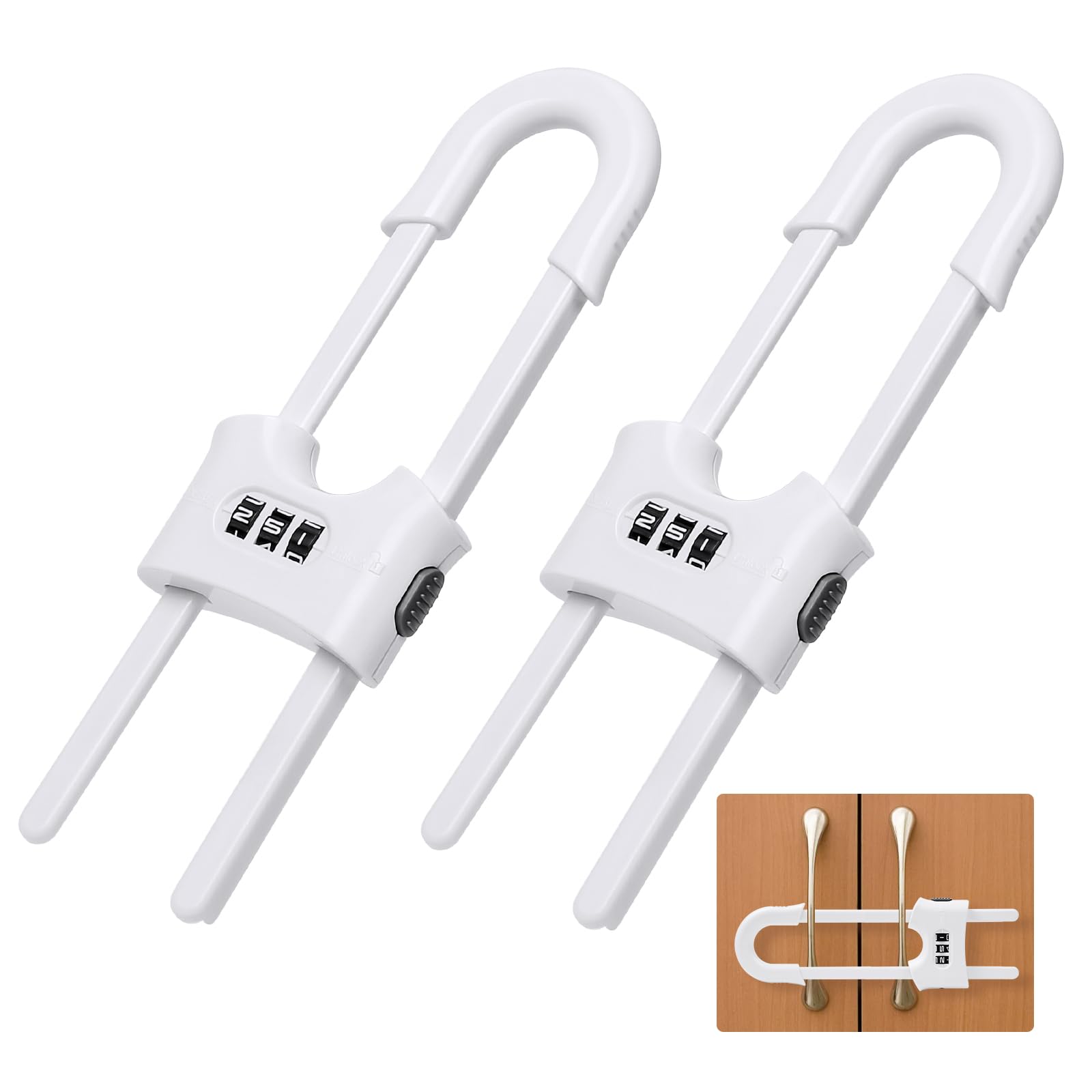 Omsscun 2 Pcs U-Shaped Cupboard Locks with Password, Sliding Safety Cupboard Locks, Proof Cupboards Lock, Safety Lock for Cabinets, Drawers and Doors with Double Handles