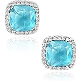 Square Cubic Zirconia Earrings Stud 7mm Birthstone Studs Earrings Hypoallergenic Princess Cut Earrings 925 Sterling Silver Post Studs Earrings for Women