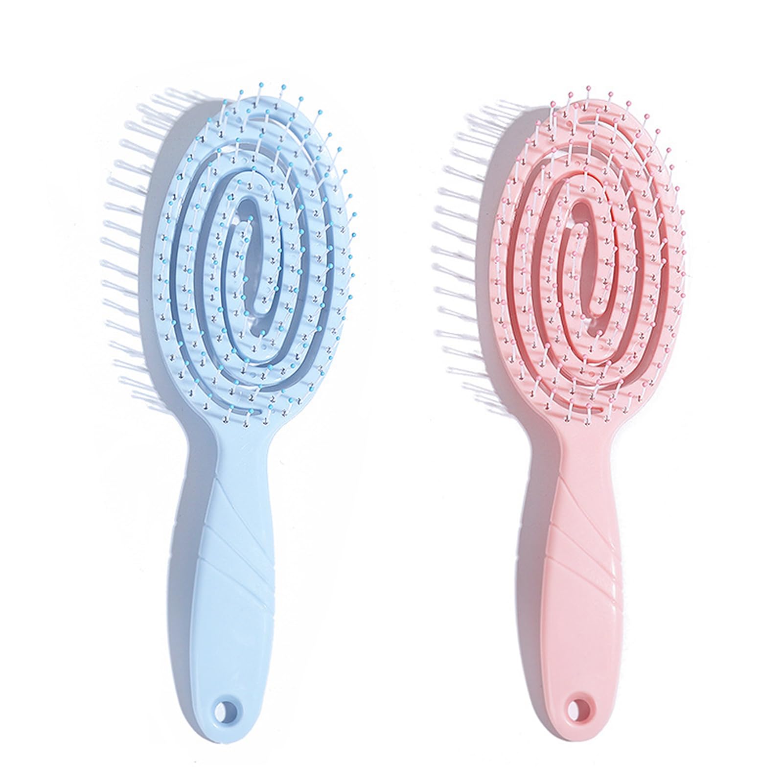 2Pcs Hair Detangling Brushes with Bending Bristles, Unique Spiral Hairbrush,Anti Static Straightening Brush Gift, Comfortable Massage Hair Brush for Women Men Wet Dry Hair (Pink+Blue)
