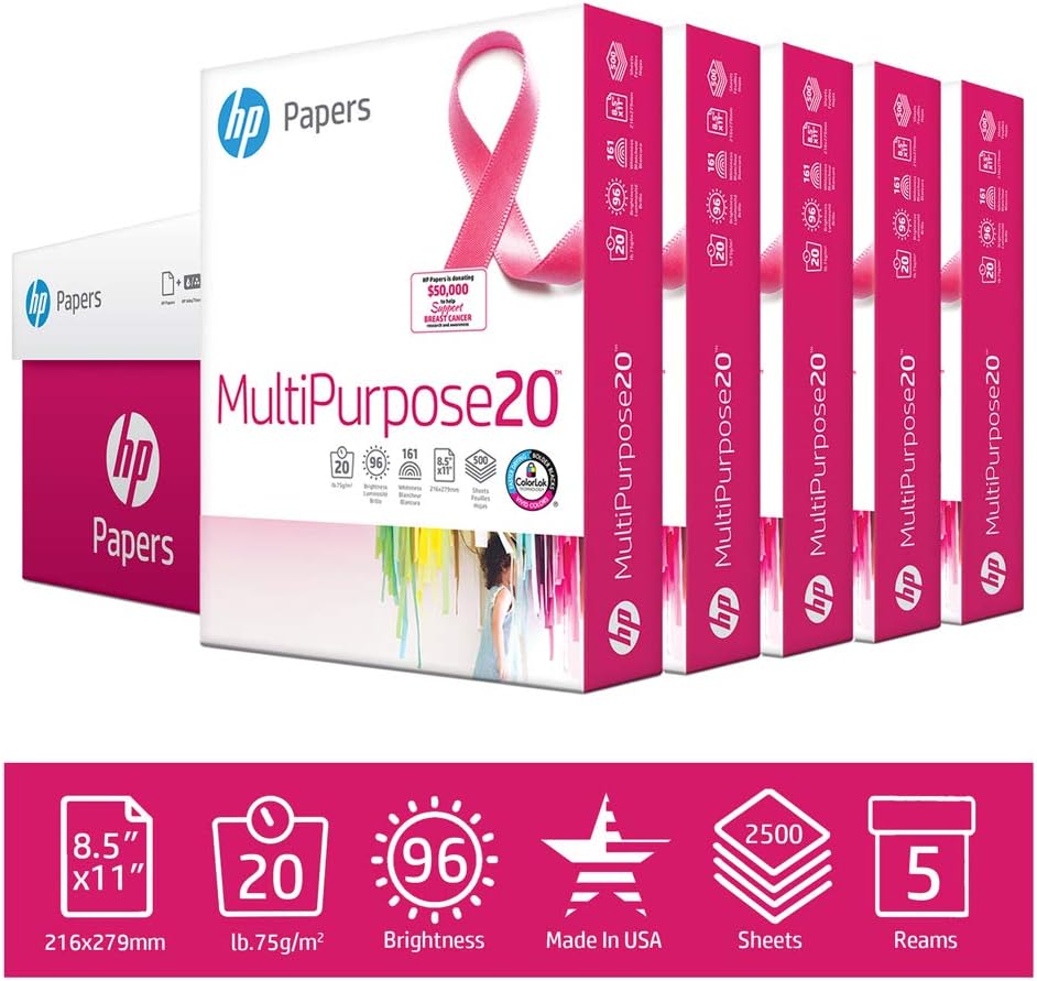 HP Paper Printer 8.5x11 MultiPurpose 20 lb 3 Ream Case 1500 Sheets 96 Bright Made in USA FSC Certified Copy Paper HP Compatible 112300C : Office Products