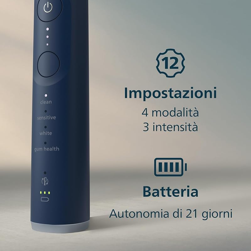 Sonicare 7100, spazzolino elettrico sonico con app, 4 modalità di spazzolamento, 3 livelli di intensità, EasyStart, SmarTimer, blu navy, modello HX7423/01 [Nuova tecnologia]