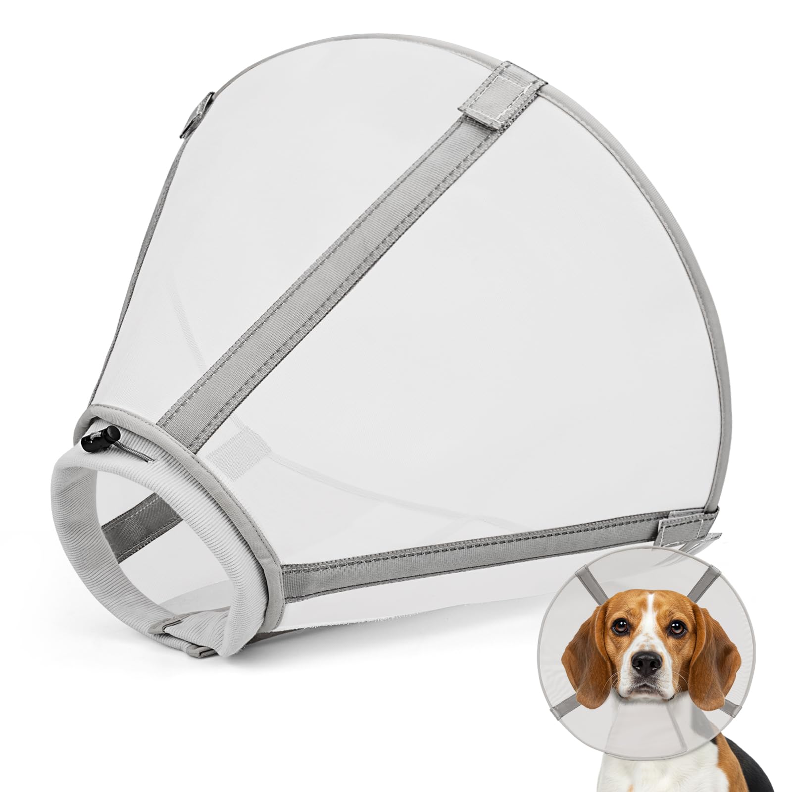 Photo 1 of Breathable Mesh Dog Cone Collar for Surgery, Soft Elizabethan Recovery Alternative to Stop Licking,Pet Neck Collar for Large Medium Small Breeds(Light Grey,6)