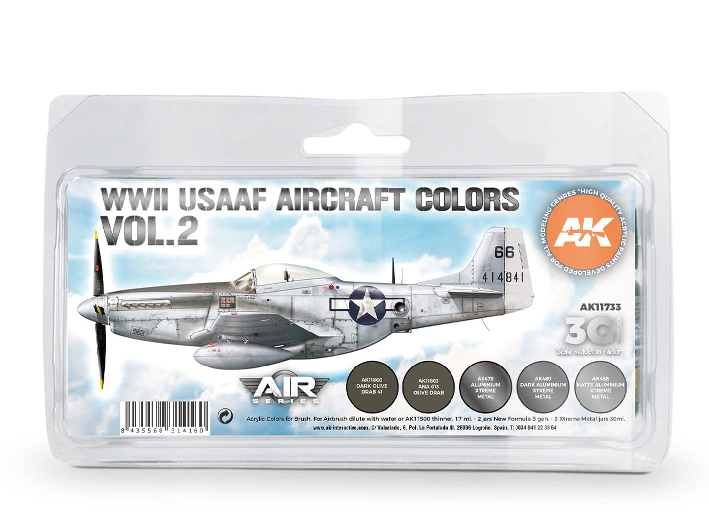 AK Acrylics 3Gen Aircraft Set AK11733 WWII USAAF Aircraft Colors Vol.2 Set 3G (8x17ml)