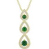 FATACI Women Pendant Necklace,925 Sterling Silver 3 Birthstone Infinity Teardrop Necklace with 5A Cubic Zirconia for Her Mom Mother Wife Jewelry Gifts