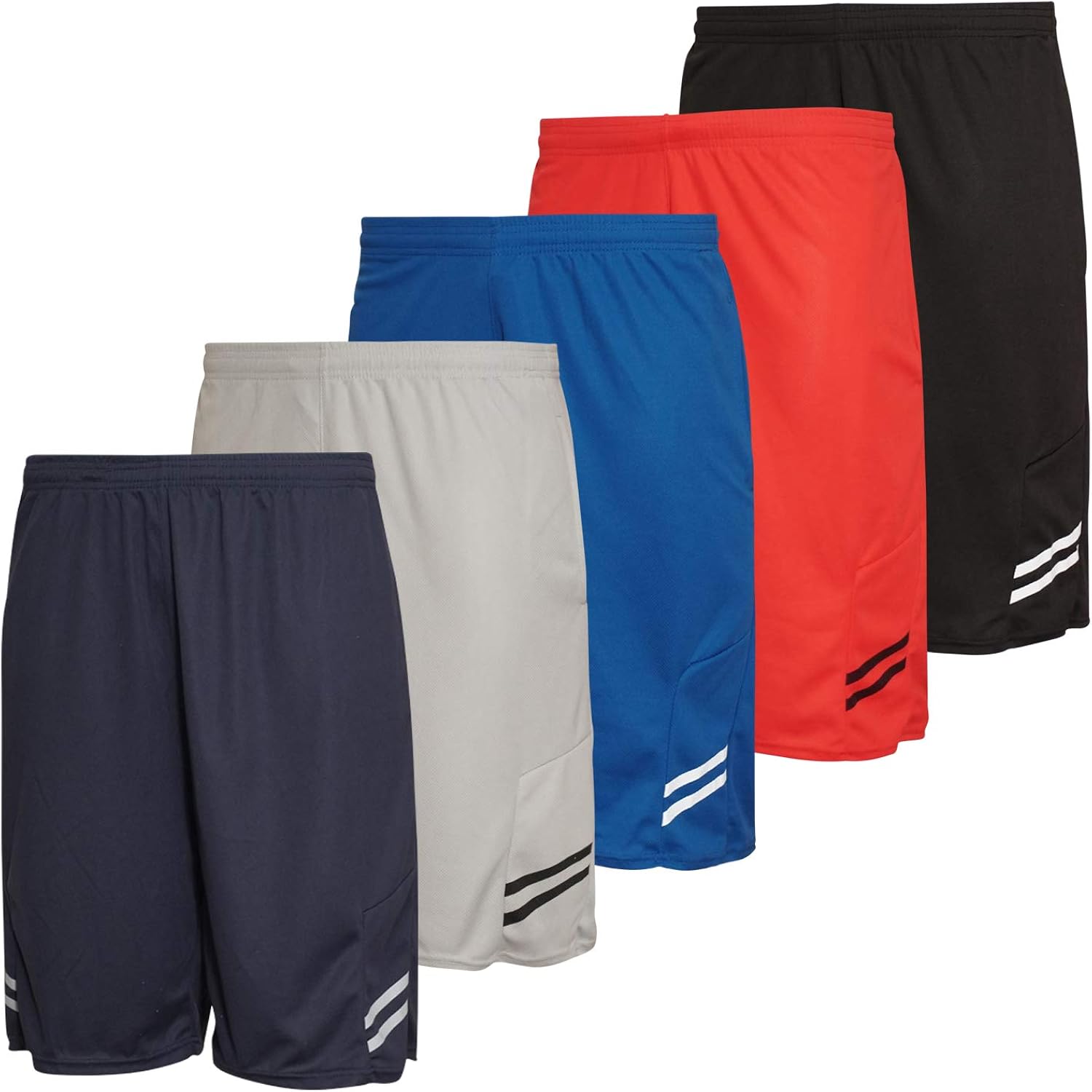 Real Essentials Boys' 5-Pack Mesh Active Athletic Performance Basketball Shorts with Pockets: Clothing