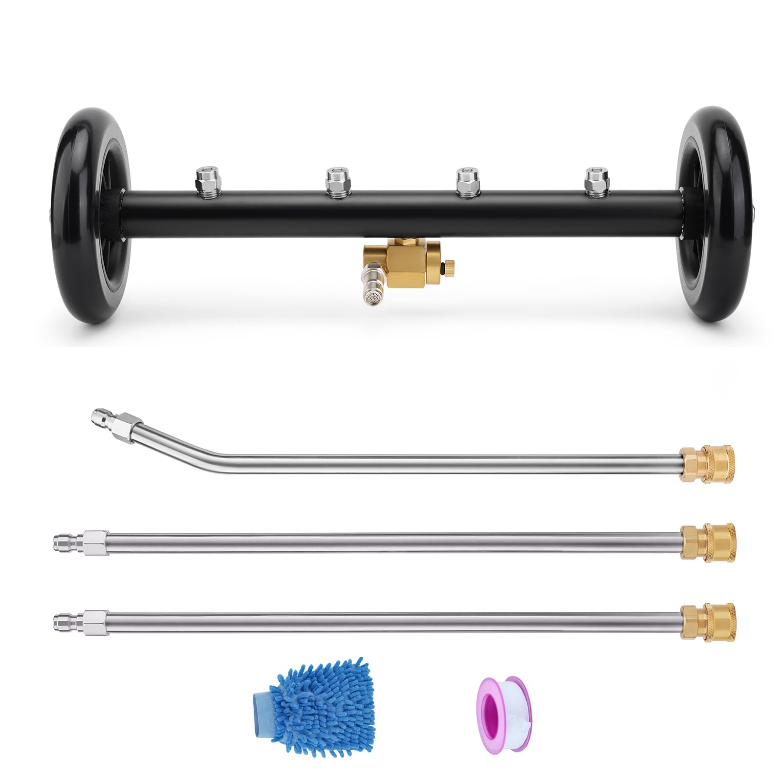 Dual-Function Undercarriage Cleaner,16" Surface Cleaner for Pressure Washer,Underbody Car Wash Water Broom with 4 Nozzles 3 Pieces Extension Wand,4000 PSI 40cm