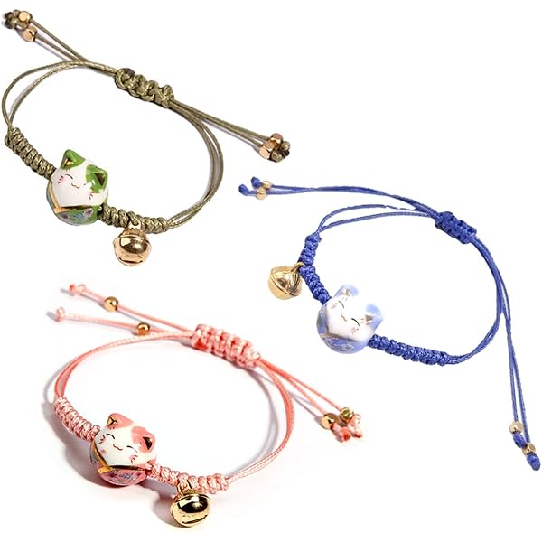 Yolev 3 Pezzi Braccialetto Gatto Maneki Neko Simpatico Braccialetti Corda Fortuna In Ceramica Bracciale Fortunato Con Perline In Ceramica Bracciali Portafortuna Con Campana Regolabile Donna Ragazza - 11