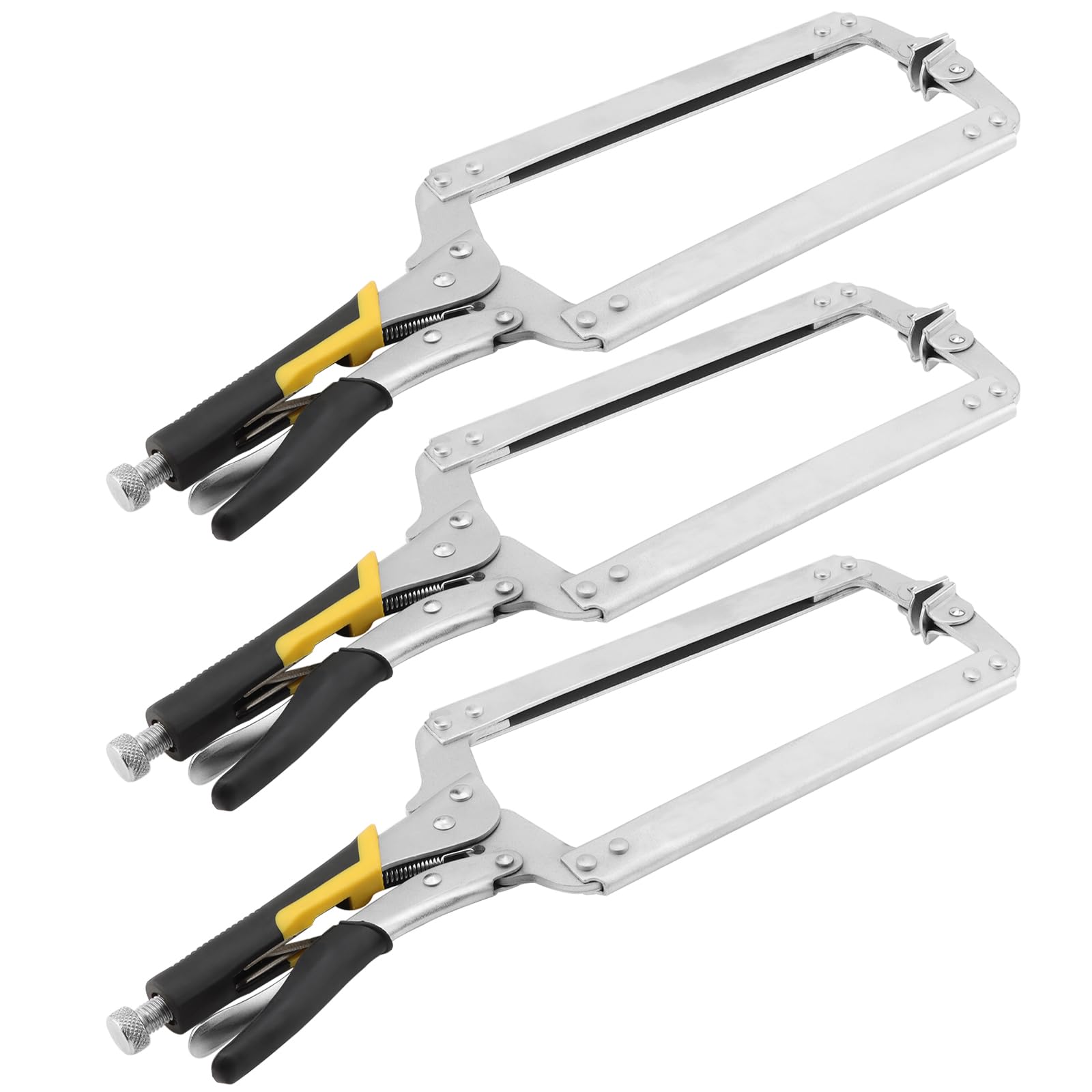 Photo 1 of HEIHAK 3 Packs 18 Inch Large C Clamp Locking Pliers with Swivel Pads and Rubber Handle, Heavy Duty Vice Grip Clamp Set, Adjustable Welding Clamps Tools for Woodworking Welding