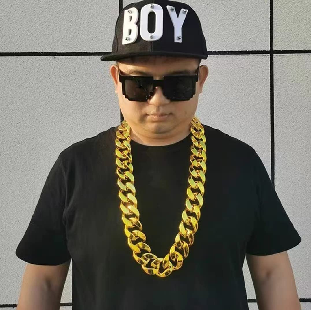 Men's Big Gold Chain Necklace: Fake Chunky Gold Chain Costume Accessories, Hip Hop Rapper Jewelry 80s 90s Punk Style Halloween Party