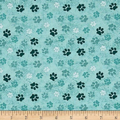 Wilmington Prints Dog Wisdom Paws Allover Aqua Blue Fabric By The Yard